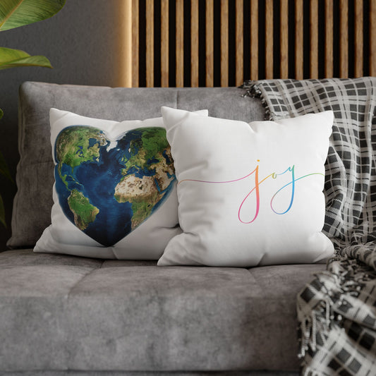 "Joy" and Earth Heart Decorative Pillow Cover